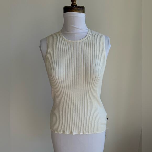CALVIN KLEIN CREAM RIBBED SMOOTH COTTON SWEATER TANK TOP LARGE SP4O583222 - Picture 2 of 10